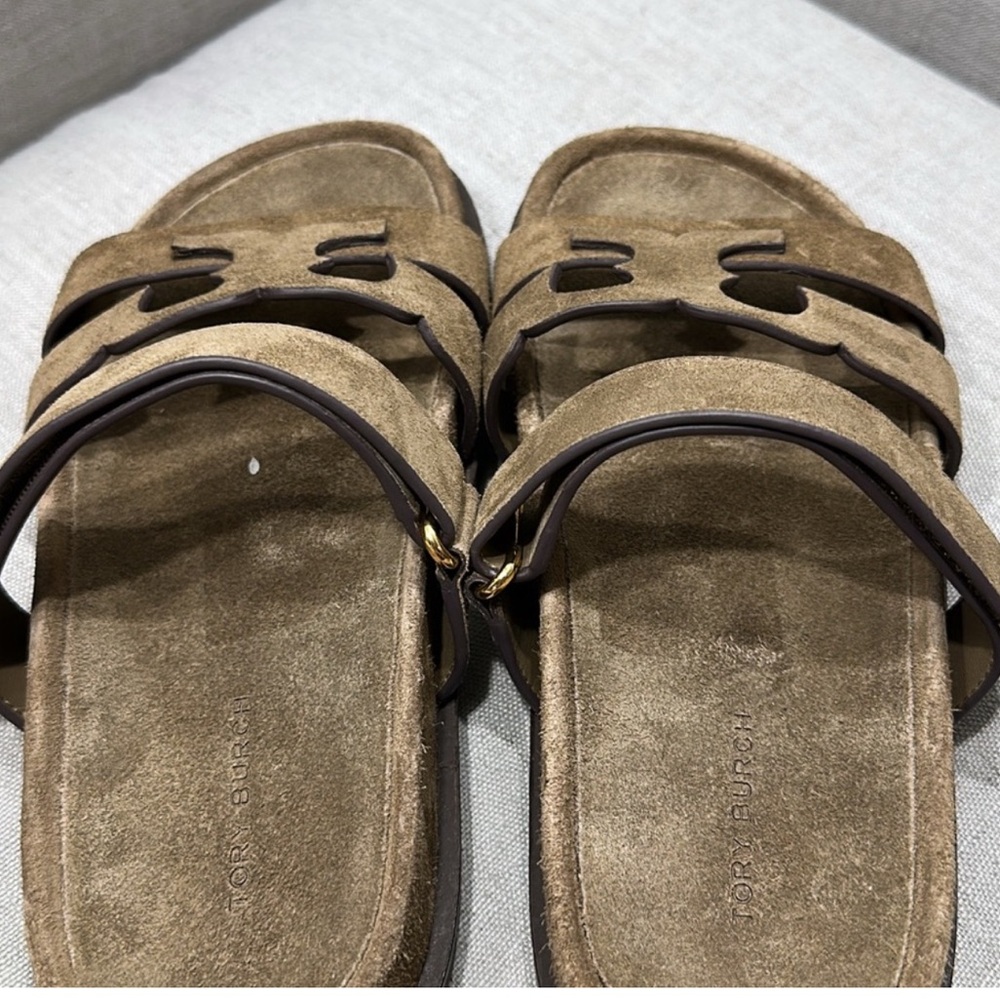 Tory Burch • Ines Suede Brown Triple-Band Sport Mule Sandals $300 - Picture 3 of 3